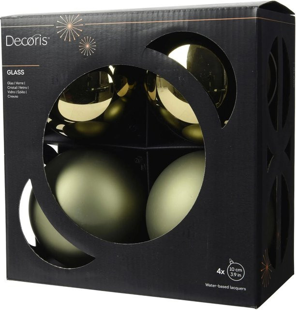 Decoris Weihnachtskugeln aus Glas in Grün, 4-teiliges Set, Durchmesser: 10 cm - Bild 1