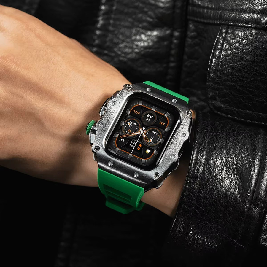 FancyWrist Modifikationsset für Apple Watch S11 10, 46/44/45 mm mit Edelstahlgehäuse und Silikon-Dornschließe für IWatch Serie 9, 8, 7, 6 SE3 - Bild 4