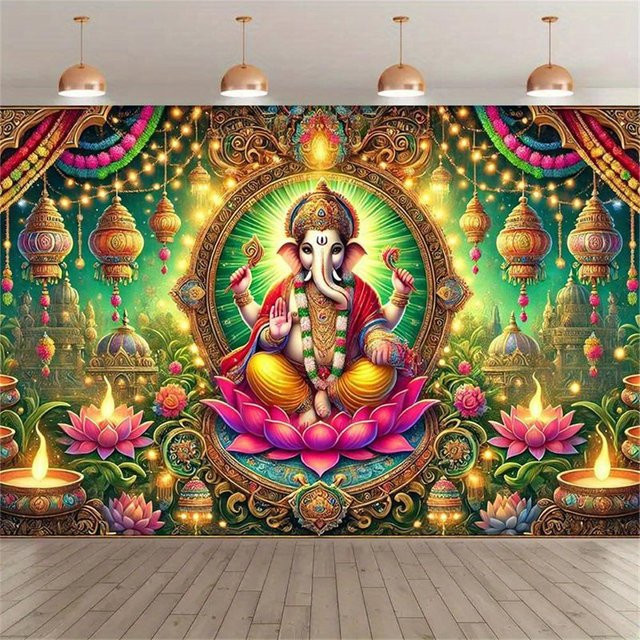JMG Household Supplies Lord Ganesha Wandteppich aus Polyester, Mehrfarbig, B/H: 40 x 60 cm - Bild 1