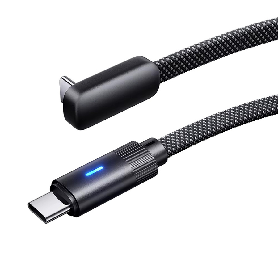 100W USB Typ C Schnellladekabel mit 90-Grad-Doppel-Winkel und flachem Nylon-Geflecht in Schwarz - Bild 7