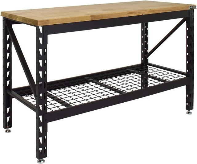 TRUTZHOLM Werkbank im Loftdesign mit Stahlgestell und Hartholzplatte, Schwarz/Braun, B/T/H: 153 x 62 x 99 cm - Bild 1