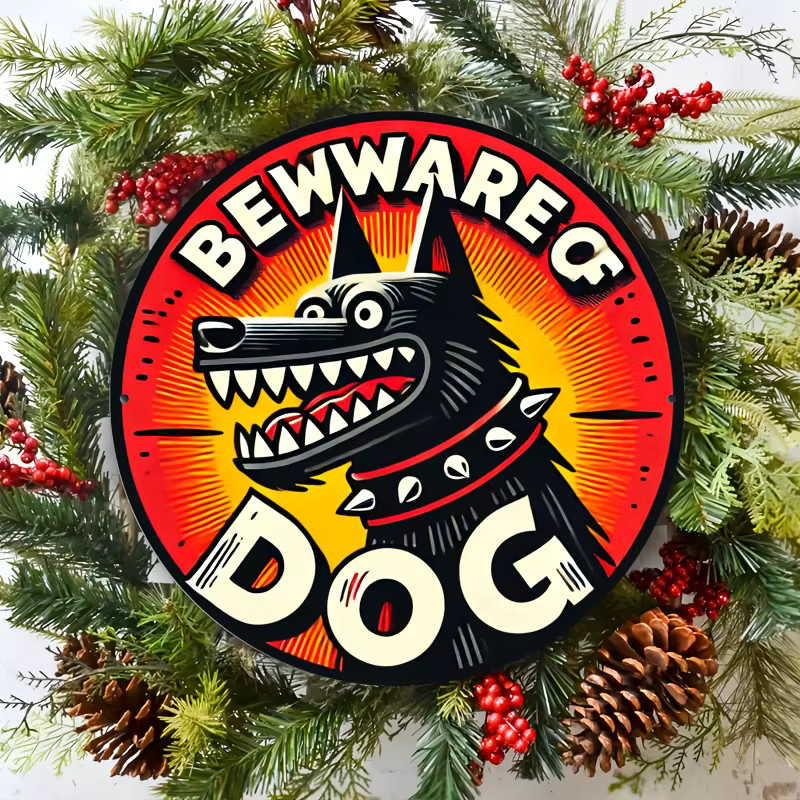 Rundes Metallblechschild Potdemiel Beware of Bad Dogs Vintage Wanddeko Multicolor Durchmesser: 20 cm - Bild 3