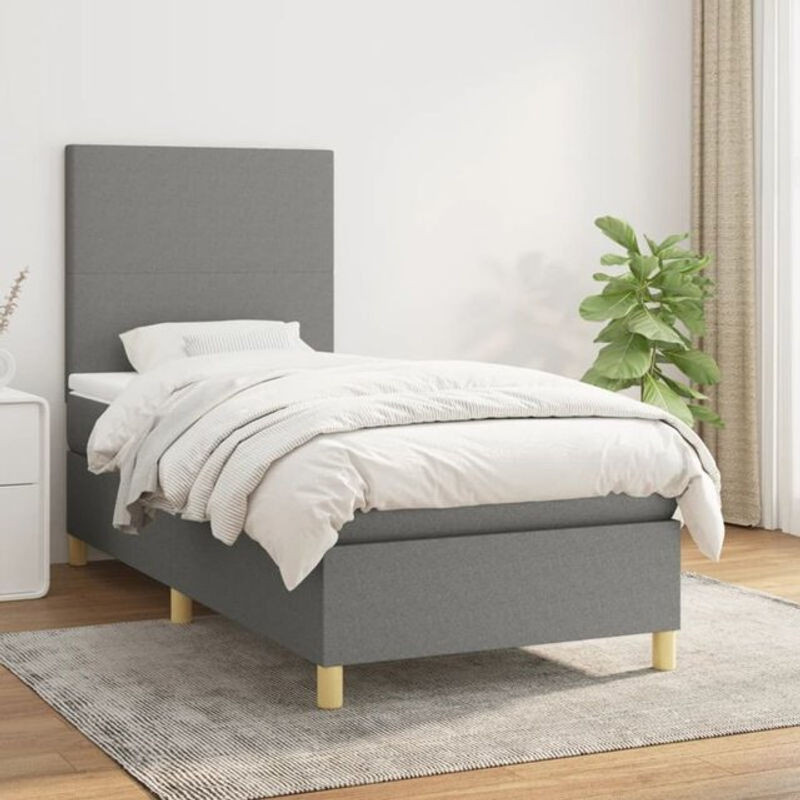 Vidaxl Boxspringbett mit Matratze in Anthrazit aus Stoff, B/T/H: 90 x 190 x 128 cm - Bild 1