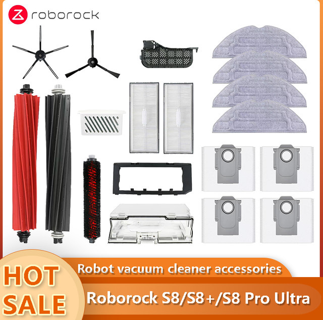 Roborock Ersatzteil-Set für S8, S8+, S8 Pro Ultra mit Hauptbürste, Seitenbürste, Wischtuch, HEPA-Filter und Staubbeuteln aus Kunststoff - Bild 1