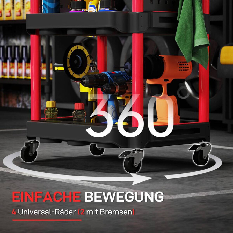 HOMCOM Werkstatt-Rollwagen mit 3 Etagen und 10 Haken, Schwarz, B/H/T: 47,5 x 89 x 56,5 cm - Bild 6