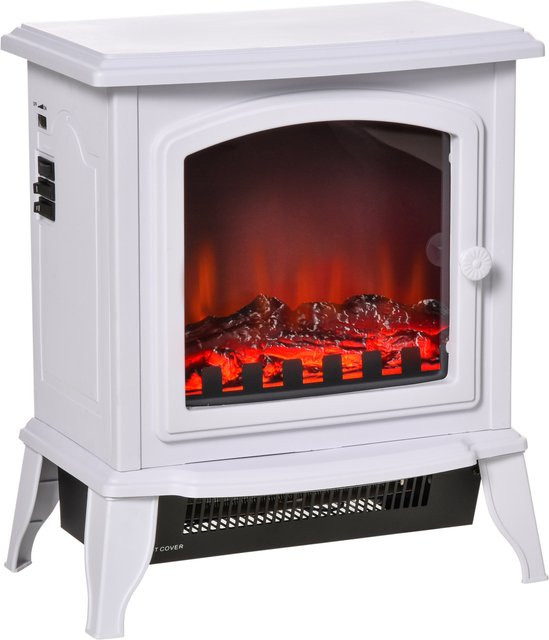 HOMCOM Elektrokamin mit Heizung und LED Flammeneffekt in Weiß - Bild 1