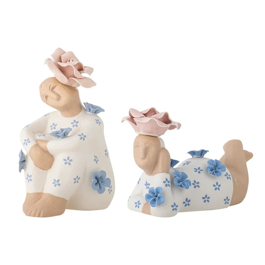 Bloomingville Floriella Keramik Set aus 2 Teilen mit Blumenmuster in Blau, Pink und Multicolour, skandinavisches Design aus Steingut, Höhe: 17,0 cm, Breite: 11,5 cm, Tiefe: 7,5 cm - Bild 1