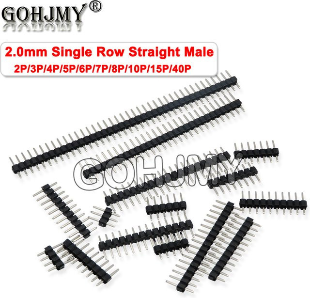 10 Stück GOHJMY einreihige gerade Pin Strip Stecker Buchsen 2,0 mm in Schwarz - Bild 1