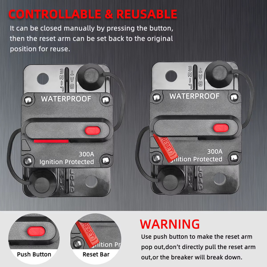PINMOAP Auto-Audio-Stromsicherungshalter Wiederherstellbarer Schutzschalter für Auto, Wohnmobil und Yacht 30A-300A 12V-48V DC - Bild 3