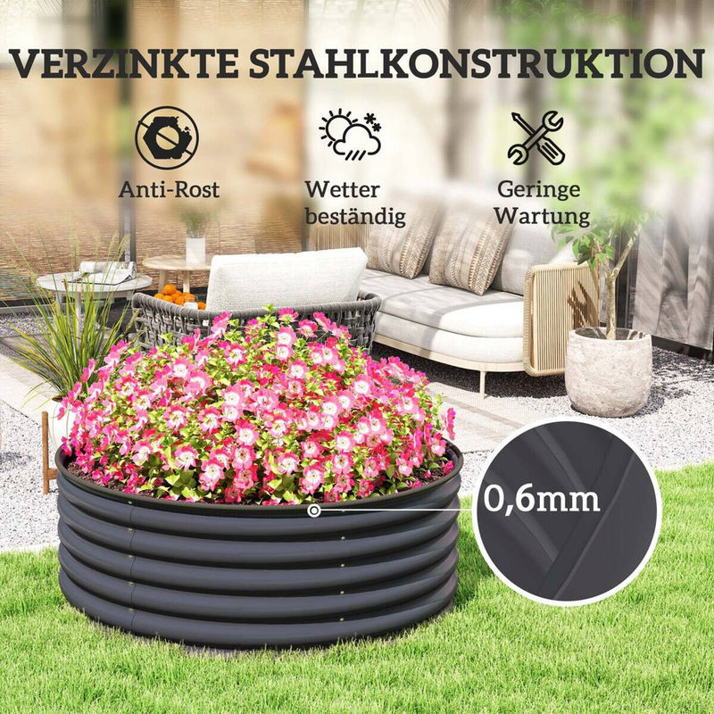 Outsunny Hochbeet aus Stahl in Dunkelgrau, stapelbares Pflanzbeet für Garten und Balkon, B/H/L: 120 x 43 x 120 cm - Bild 5