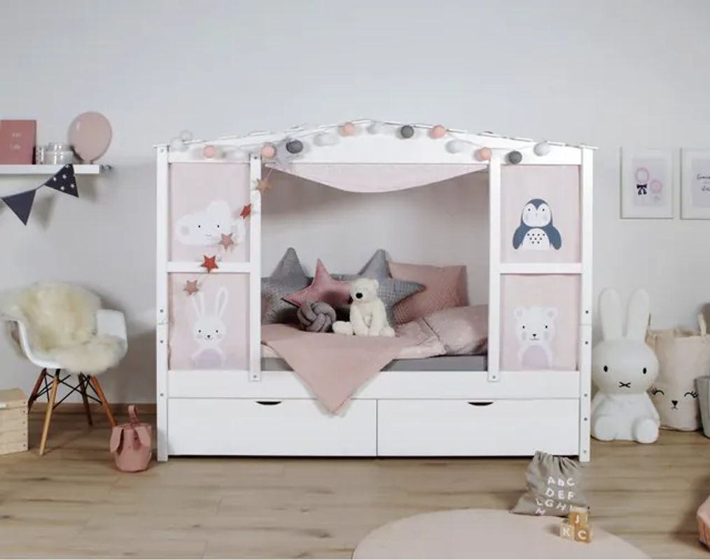 Ticaa Hausbett Amelie aus Kiefer Massivholz mit Bettkasten und Schubladen in Weiß - Bild 2