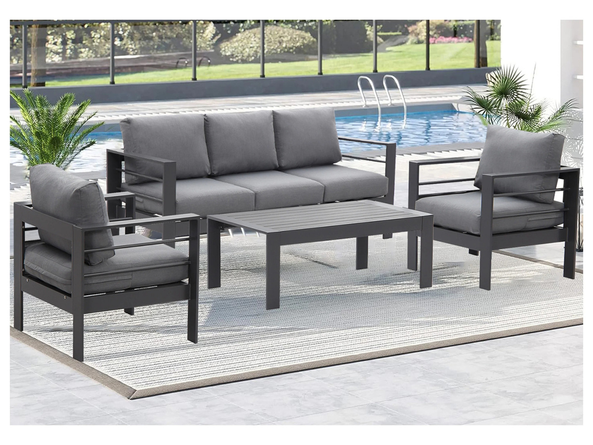 MEXO Gartenmöbel Lounge-Set Genua für 5 Personen aus pulverbeschichtetem Aluminium in Grau und Anthrazit inklusive UV-beständiger Polster - Bild 2