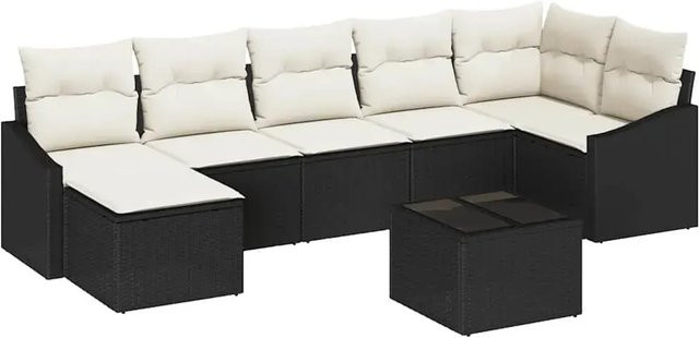 vidaXL Garten-Sofa-Set 8-teilig in Schwarz-Creme aus Poly-Rattan mit Polsterung und Tisch im L-Shape Design - Bild 1