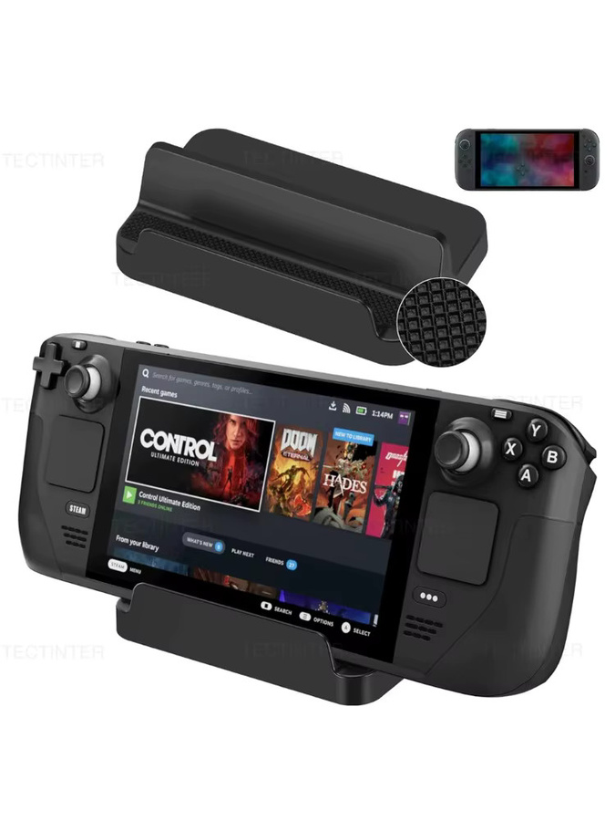 Spielkonsole Halterung in Schwarz für Nintendo Switch, Switch 2 und Steam Deck als Standbasis und Zubehör - Bild 5