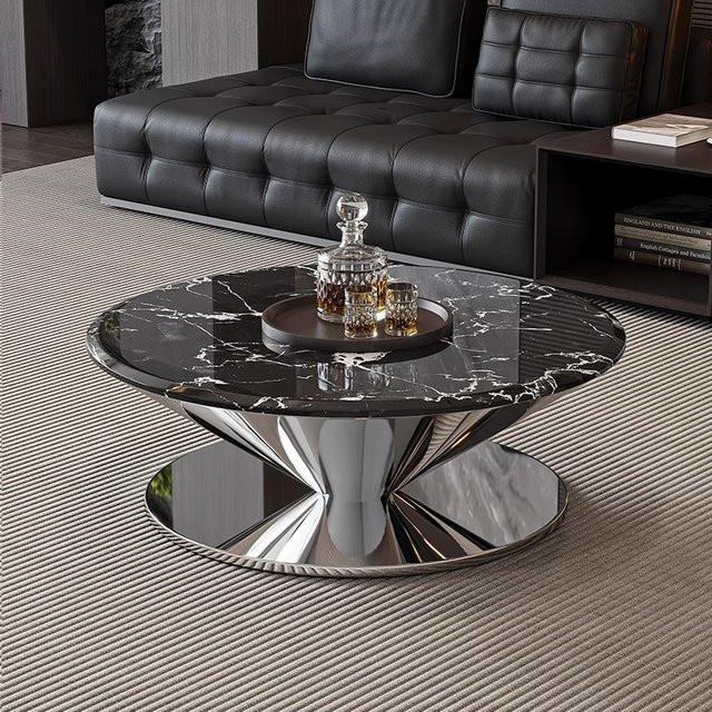 DUTRIEUX Designer-Couchtisch aus Metall, runder minimalistischer Beistelltisch in Schwarz, glänzend - Bild 1