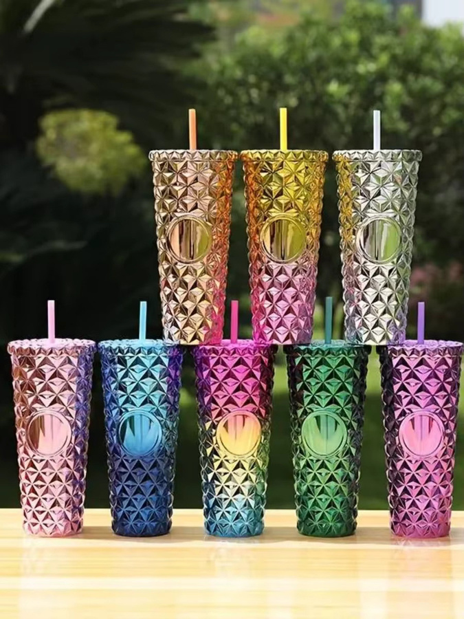 LUSQI Durian Strohbecher aus Kunststoff, doppelwandiger isolierter Tumbler in Multicolor - Bild 2