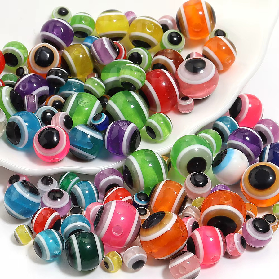 louleur Perlen Harz Evil Eye, gemischte Farbe, Runde Distanzperlen - Bild 5
