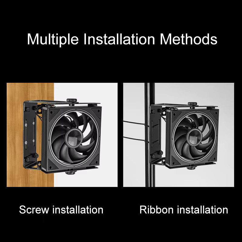 RGEEK Multifunktionaler Lüfterhalter für PC-Gehäuse, externe Kühlungslüfter-Halterung für 120 mm und 140 mm PC-Lüfter, 360 Grad drehbar, Schwarz - Bild 4