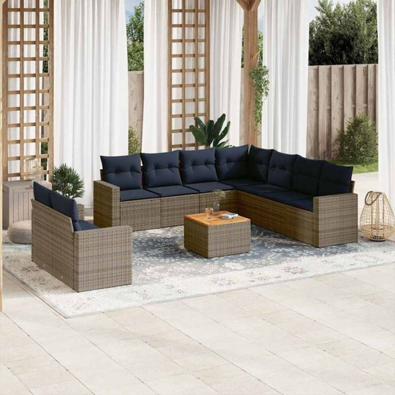 10-teilige moderne Garten-Sofagarnitur aus grauem Poly-Rattan mit Kissen von vidaxl - Bild 1