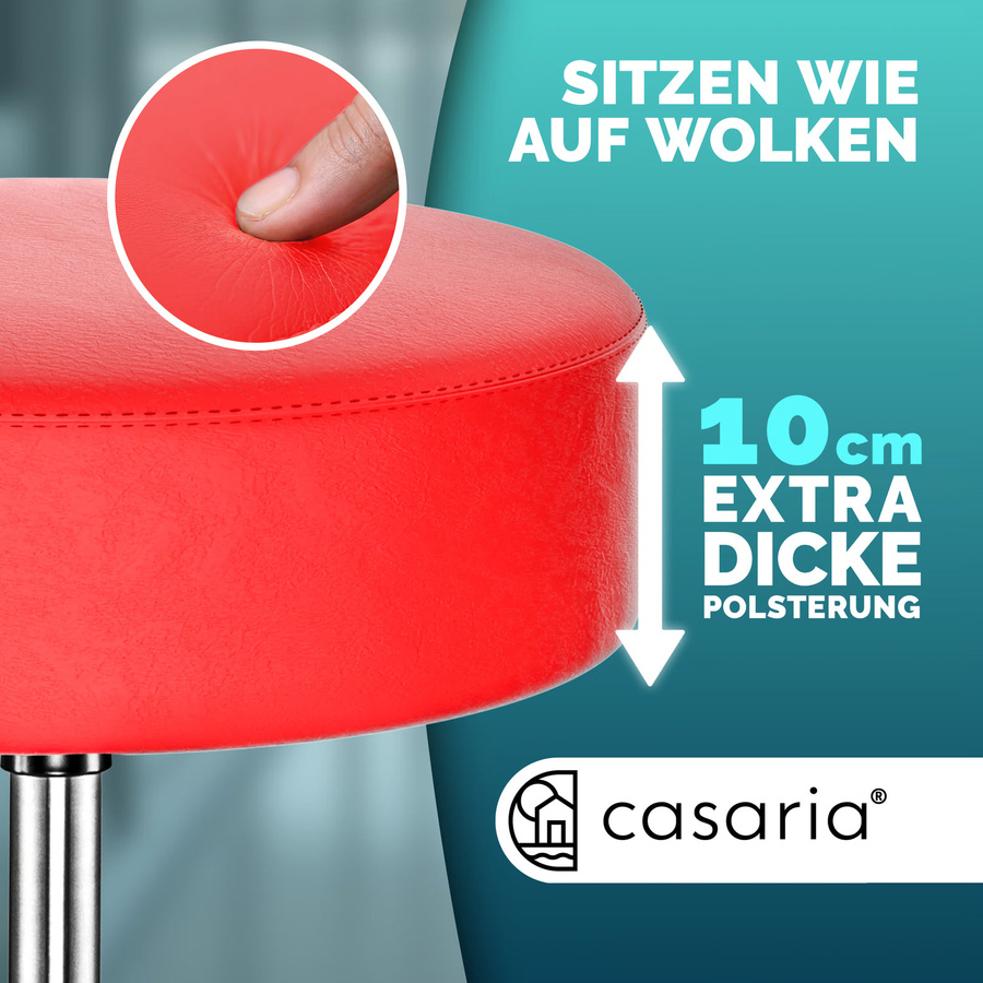 Casaria Rollhocker aus Kunstleder in Rot mit 360 Grad Drehbarkeit und Rollen für Büro und Arbeitsplatz - Bild 2