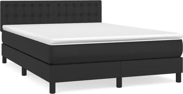 vidaXL Boxspringbett mit Matratze in Schwarz aus Kunstleder, B/T/H: 140 x 200 x 78 cm - Bild 1
