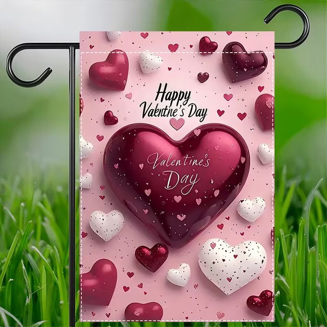 VIKAMA Valentinstag Gartenflagge mit Herz-Motiv, doppelseitig bedrucktes Hofbanner in Multicolour, B/H: 30 x 45 cm - Bild 1