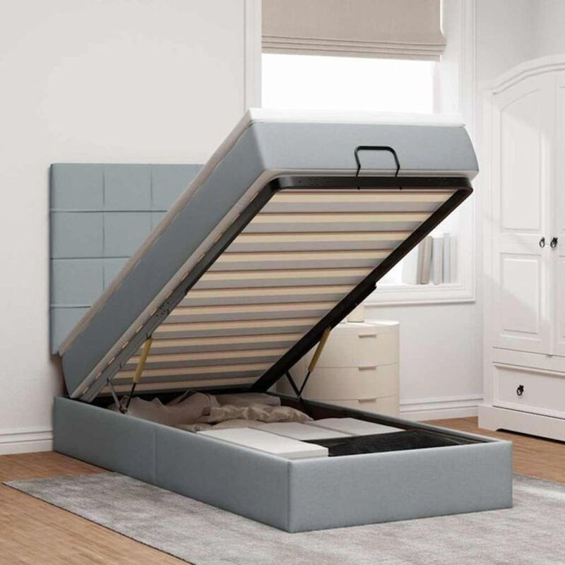 vidaxl Ottoman Polsterbett mit Matratze und LED-Beleuchtung in Hellgrau, B/T: 100 x 200 cm - Bild 1