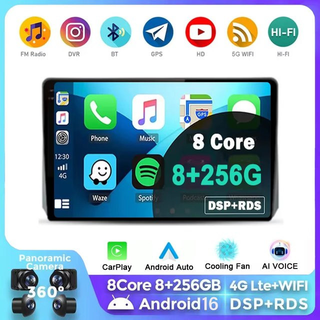 SOARCOMER Android 16 Multimedia-Autoradio für UAZ Patriot 3 (2016 - 2021) mit 8-Kern Prozessor, 8GB RAM, 256GB Speicher, kabellosem CarPlay, Bluetooth und GPS, Schwarz - Bild 1