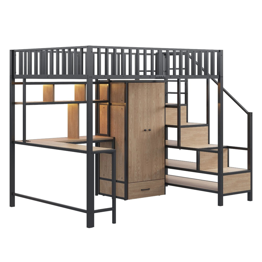 Merax Hochbett mit Schreibtisch und LED-Beleuchtung in Schwarz, B/T/H: 200 x 140 x 175 cm - Bild 2