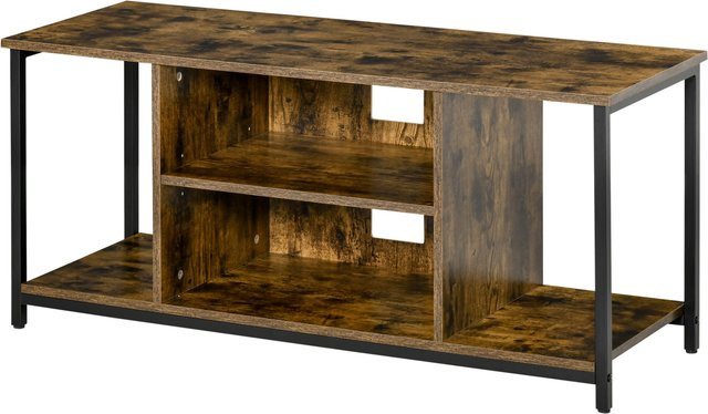 Aosom Modernes TV-Möbel im Industriestil aus Holz und Stahl, Rustikales Braun, B/T/H: 110 x 40 x 50 cm - Bild 1