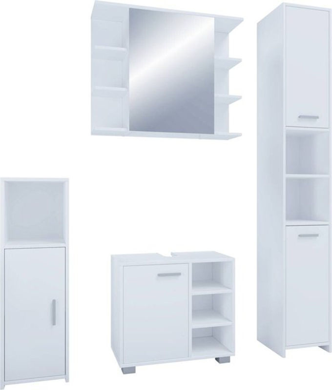 Modernes Badezimmer-Set Zalo in Weiß bestehend aus Waschtischunterschrank, Spiegelschrank und Hochschrank mit Glasdetails B/H/T: 80 x 180 x 30 cm - Bild 2
