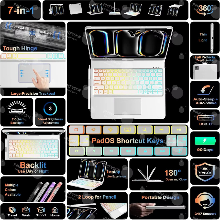 Magische Tastaturhülle für iPad Air 11 13 M2 M3 2025, iPad Pro 11 12.9 13 10. Generation und iPad 7/8/9 10.2 in Gold - Bild 3