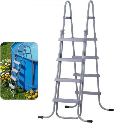 VEVOR Above Ground Pool Leiter, 4-stufige A-Frame Schwimmbadleiter aus Stahl für 132,1 cm hohe Poolwände, Tragkraft 136 kg, rutschfeste breite Trittstufen, Grau - Bild 1