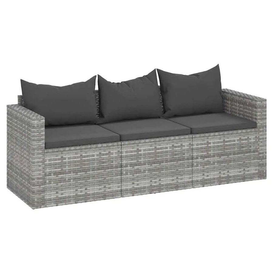 vidaXL Gartensofa 3-Sitzer aus grauem PE-Rattan mit Kissen und Metallrahmen - Bild 2