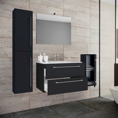 VCM Badmöbel-Set Badinos in Schwarz Matt, 5-teilig mit Waschtisch, Spiegelschrank und Hochschrank, B/H/T: 60 x 150 x 46 cm - Bild 1