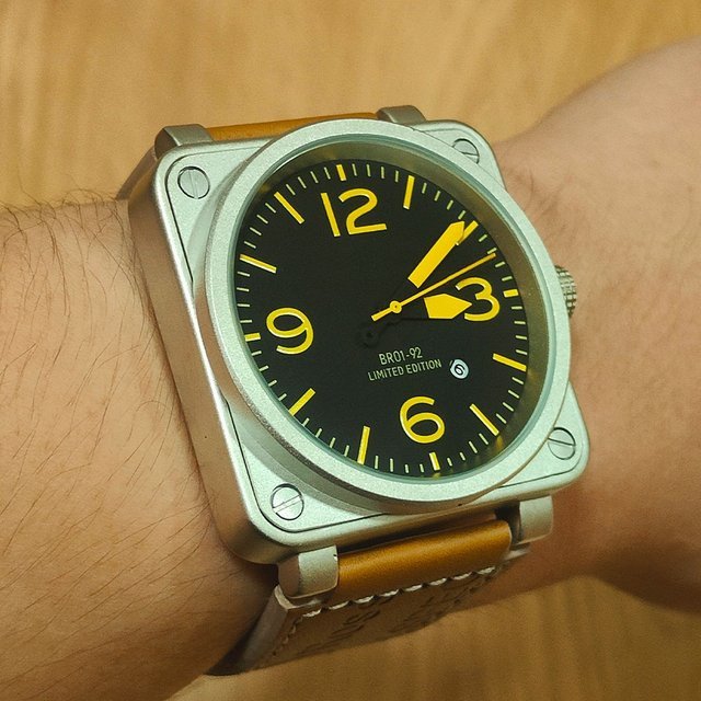 Armbanduhr Automatik, Edelstahl, Eckig, Leder, Schwarz, Herren - Bild 1