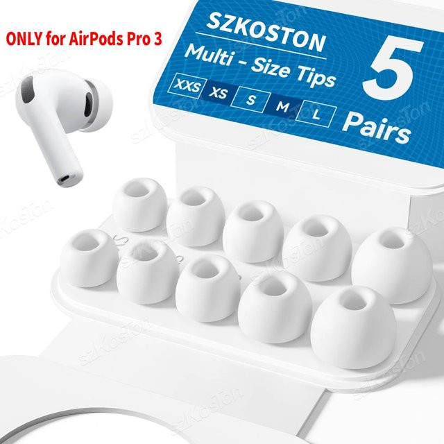 5 Paar Ersatz-Ohrstöpsel für Apple AirPods Pro 3 In-Ear Ohradapter mit Staubschutz in Weiß, 5 Größen (XXS/XS/S/M/L) - Bild 1