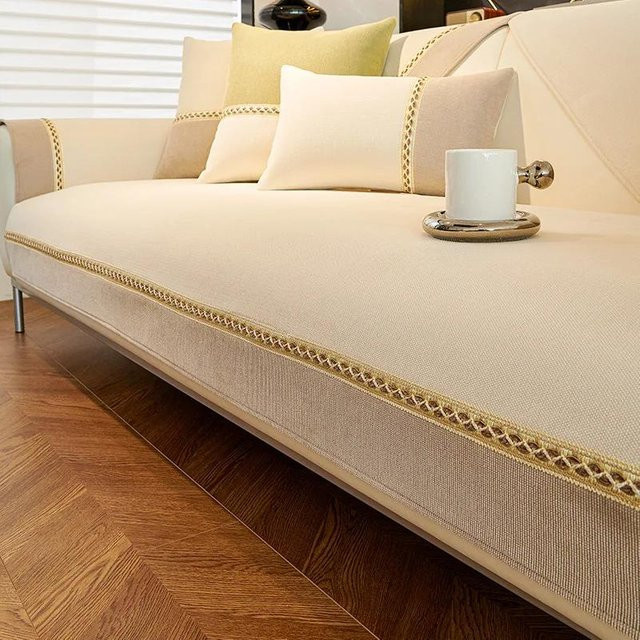 Four Seasons Luxus Sofa Kissenbezug aus Chenille in Beige, Rechteckig, B: 50 cm, H: 30 cm - Bild 1