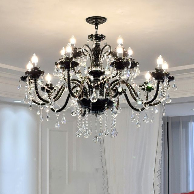 SaloEElaitte Kronleuchter aus Glas und Kristall in Schwarz für dein Wohnzimmer mit E14 Fassung - Bild 1