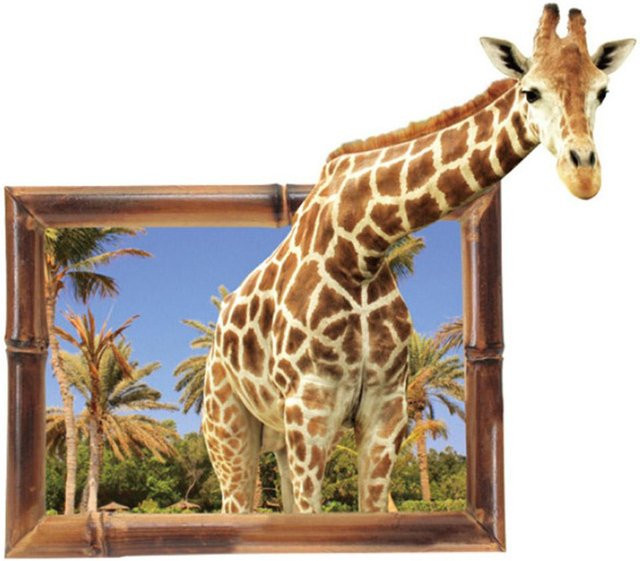 CosyHome 3D Stereo Giraffe Wandaufkleber und Bodenaufkleber in Grau und Braun - Bild 1