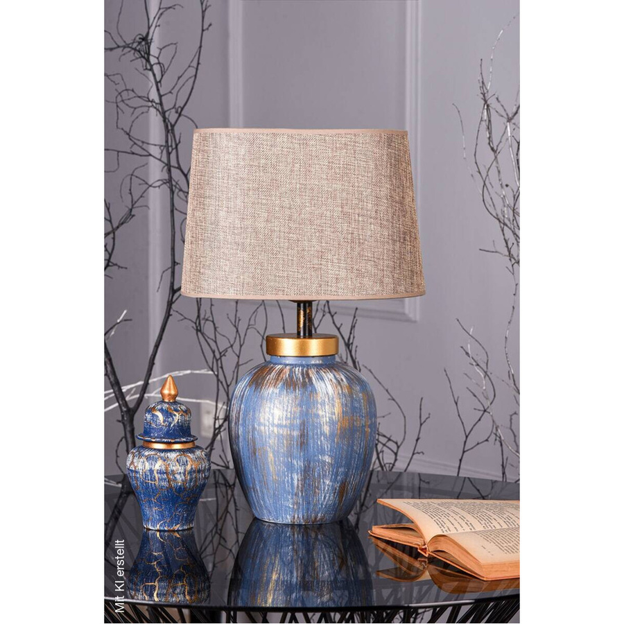 Opviq Tischleuchte TM167 aus Keramik in Blau und Braun mit E27 Fassung, B/H/T: 30 x 48 x 30 cm - Bild 3