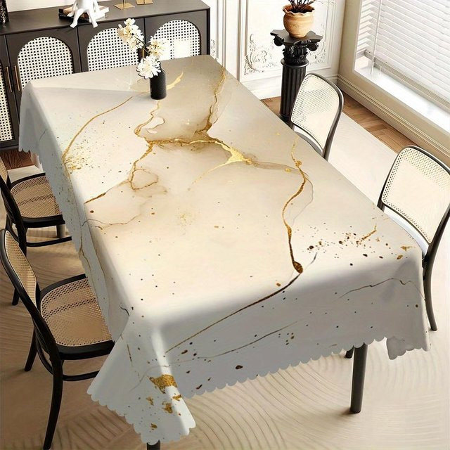 JMG Household Supplies Tischdecke mit Marmor-Gold-Design in Beige, wasserabweisend und schmutzabweisend, rechteckig, B: 100 cm, L: 140 cm - Bild 1