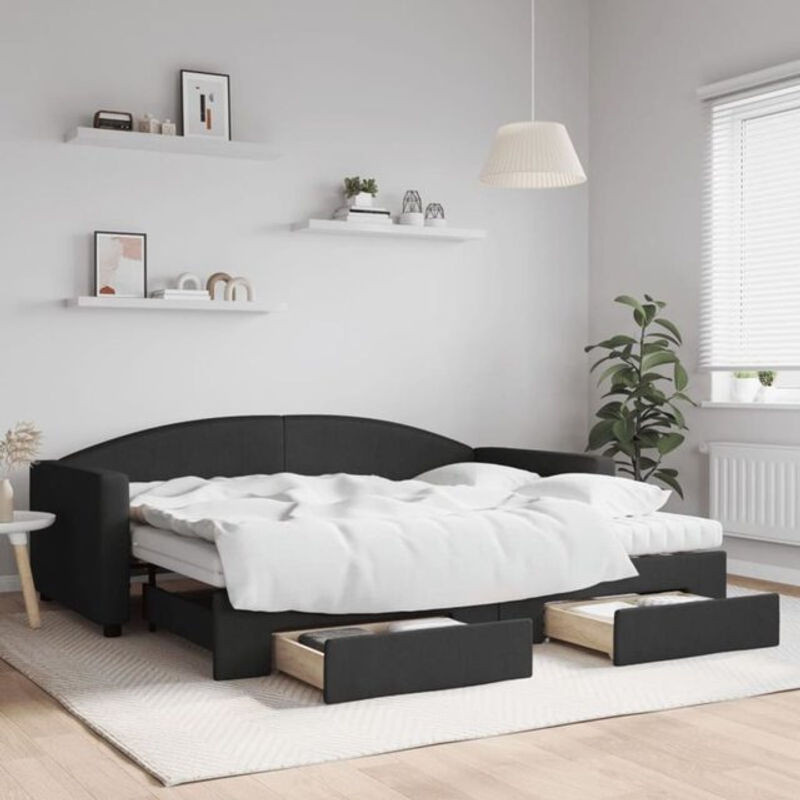 Vidaxl Funktionsbett Tagesbett aus Stoff und Metall mit Schubladen Schwarz B/T/H: 90 x 200 cm - Bild 1