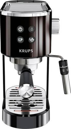 Krups EspressoVirtuoso+ XP444G Espressomaschine mit Siebträger in Schwarz mit Milchaufschäumdüse für gemahlenen Kaffee und Kapseln