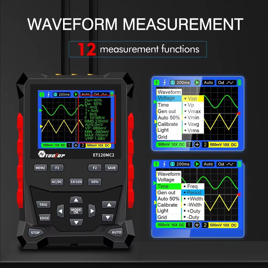 TOOLTOP ET120MC2 Tragbares Smart-Oszilloskop Zweikanal 120 MHz 500 MSa/S Schwarz - Bild 2