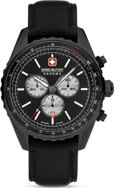 Swiss Military Hanowa Chronograph, Edelstahl, Leder, Schwarz, Herren - Bild 1