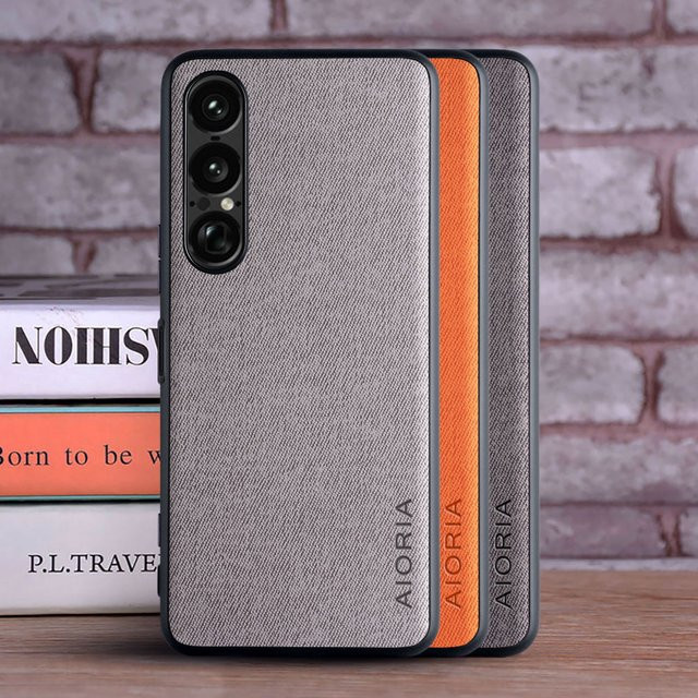 Sony Xperia 1 VII VI V IV III Leder Handyhülle Master Hard Textile Fashion Coque in Orange oder Grey - Bild 1