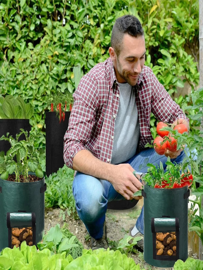 5er Set Garten Pflanzsäcke aus PE-Tuch in Grün für Gemüse und Kartoffeln - Bild 2