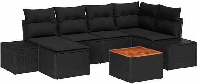 vidaXL Garten-Sofa-Set aus Poly-Rattan in Schwarz mit 7 Teilen und Kissen - Bild 1