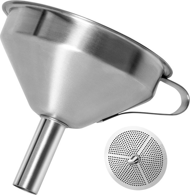 Edelstahl Trichter mit Feinmaschen-Sieb in Silber für das Bierbrauen und die Weinherstellung - Bild 1